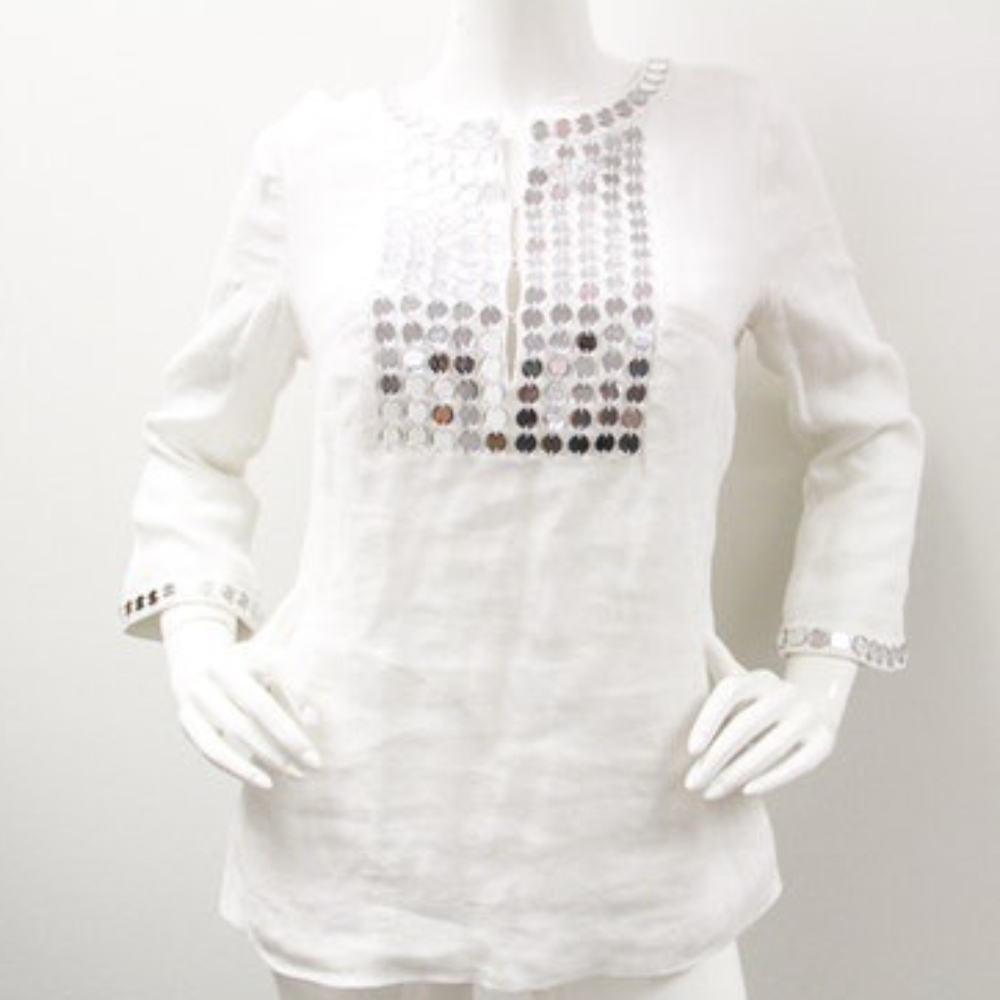 Tory Burch linen /mirror sequin embellished Tunic